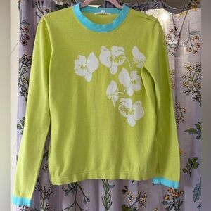 Vintage Y2K Banana Republic Lime Green & Blue Long Sleeve Floral Top